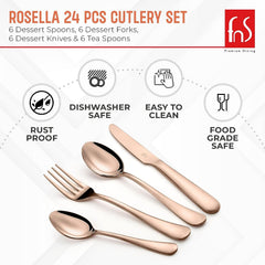 FnS Rosella Rose Gold 24 Pcs Cutlery Set with Leatherette Box