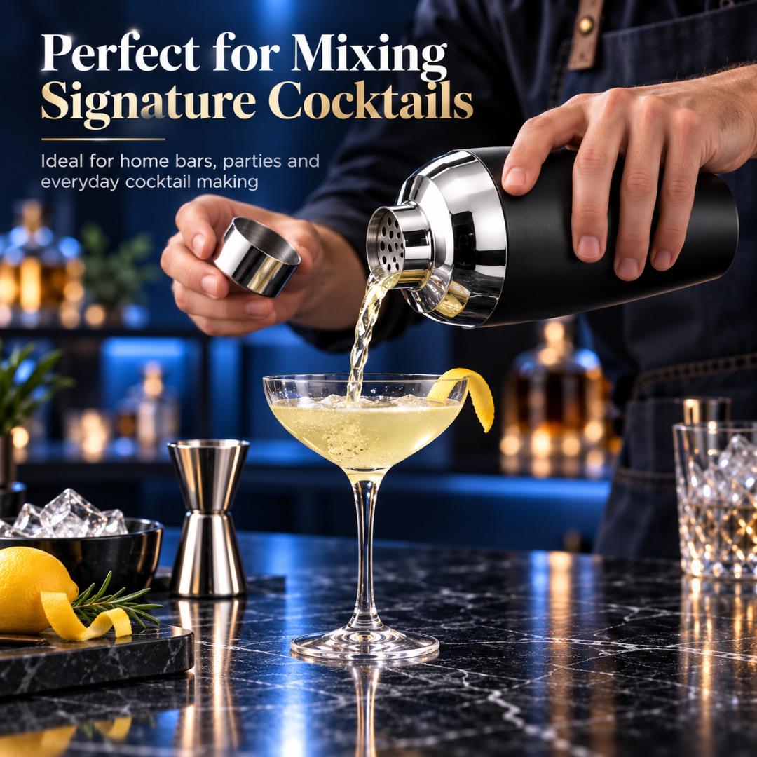 FnS Black Finish Stainless Steel Cocktail Shaker 650 ml