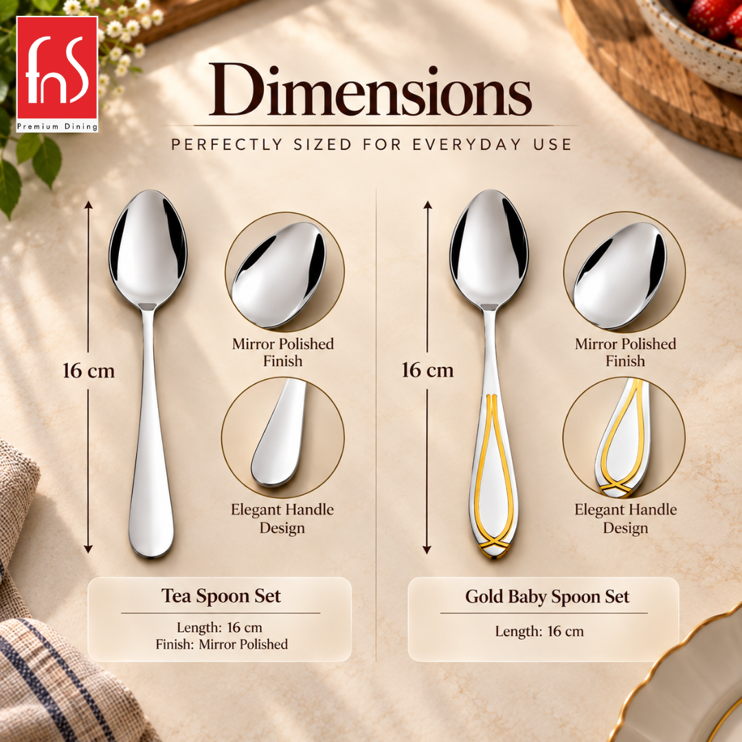 FnS Victoria Tea Spoon & Classic 24K Gold Baby Spoon Combo Set (12 Pcs)