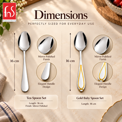FnS Victoria Tea Spoon & Classic 24K Gold Baby Spoon Combo Set (12 Pcs)