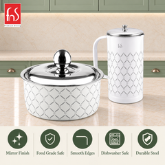 FnS Lecce 2-Pc White Designer Pitcher & Casserole Combo (1600ml)