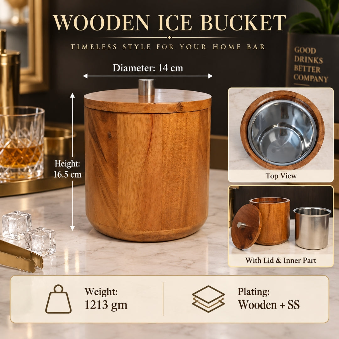 Wooden Ice Bucket – Wood & Stainless Steel Finish