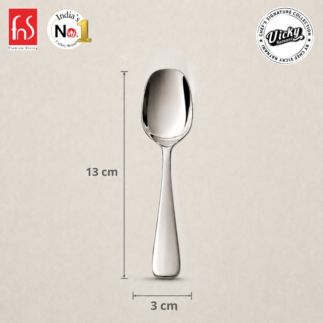 Chef Vicky Ratnani's Signature Collection By FnS Nexa Stainless Steel Mirror Finish Baby Spoon 6 Pcs Set | Premium  sleek contemporary Handle Design, Durable and Safe, Ideal for Feeding, Stylish and Practical for Babies