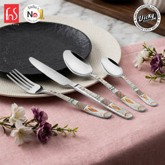 Chef Vicky Ratnani's Signature Collection By FnS Wales Stainless Steel 24 Pcs Cutlery Set with Box Pack | 6 Dinner Spoon, 6 Dinner Fork, 6 Dinner Knife/Butter Knife, 6 Teaspoon