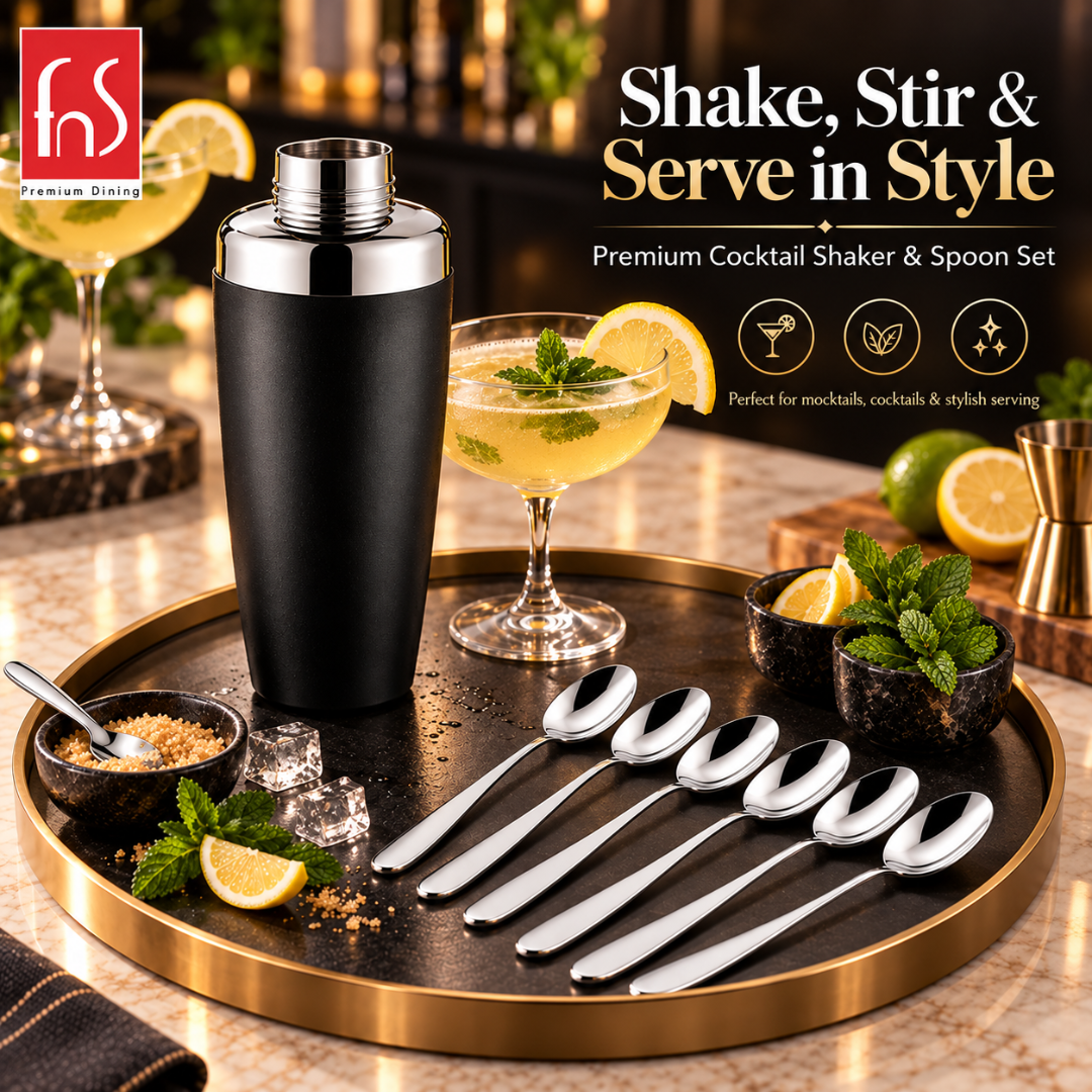 Montavo Verona Tea Spoon & FnS Cocktail Shaker Hosting Combo Set