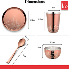 FnS Gond Stainless Steel Rose Gold 5 pcs Dinner Thali Set