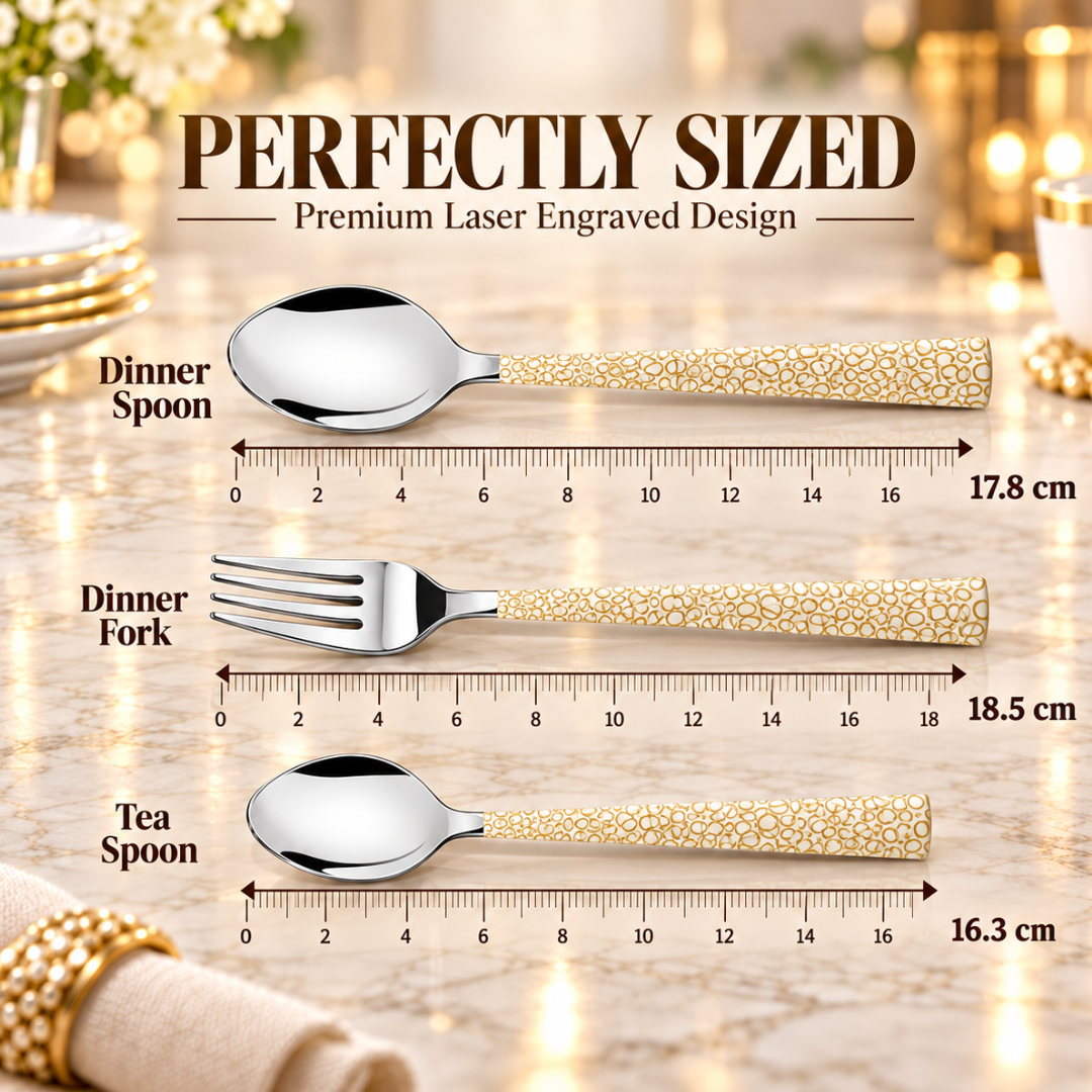 Montavo by FnS Pebble 18 pcs cutlery Set Premium Laser Engraved with Stand