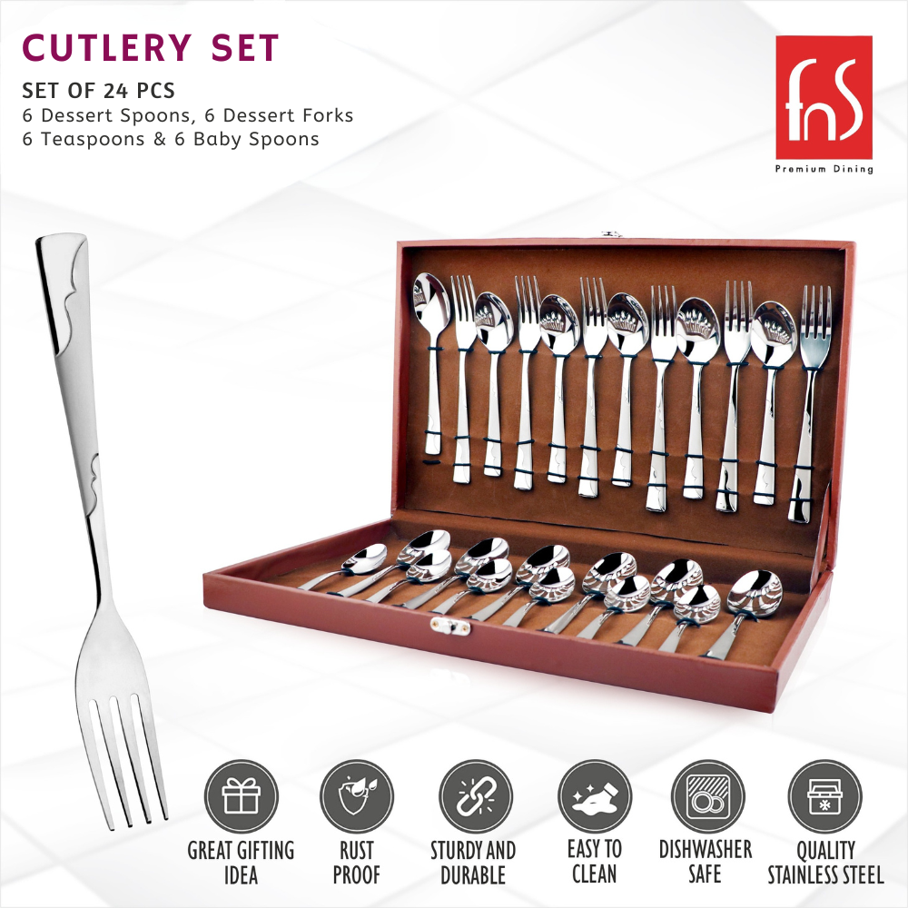 Montavo by FnS Creta Stainless Steel 24 Pcs Cutlery Set in Leatherette Box