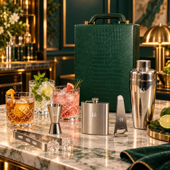 Spirito Mini Cabinet – 8-Piece Leather Bar Set