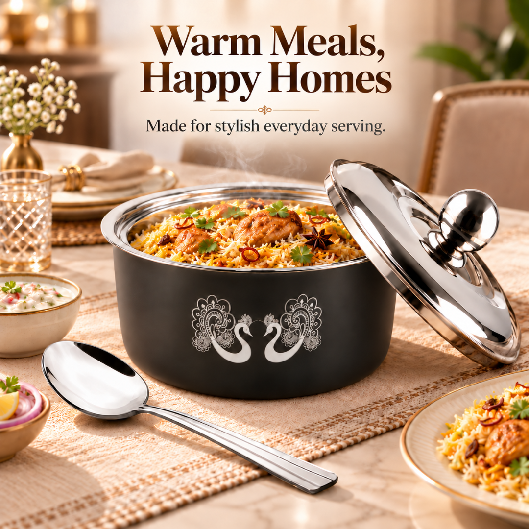 FnS Hazel 2200 ml Black Stainless Steel Casserole with Serving Spoon