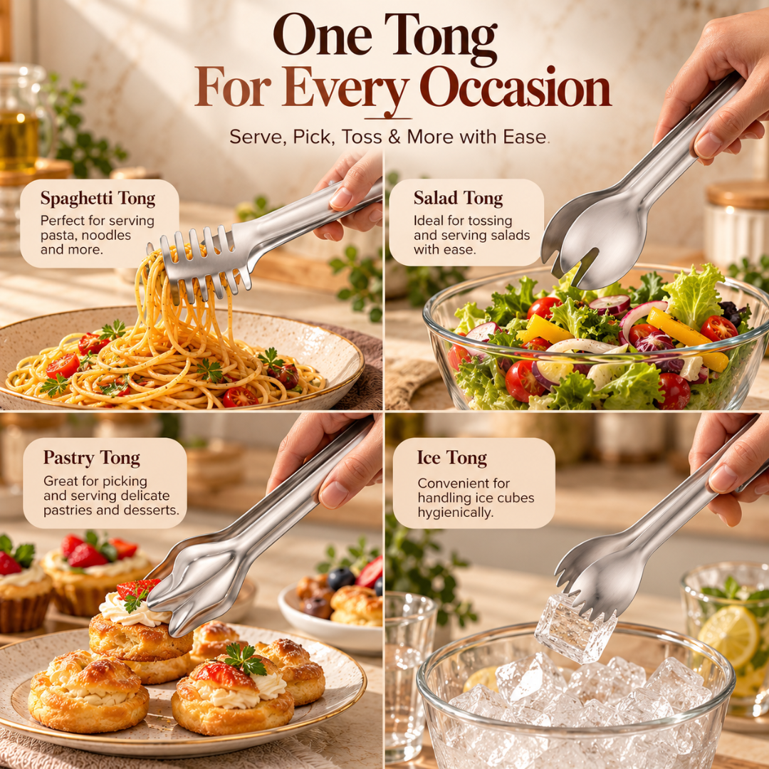 FnS 4-Pc Stainless Steel Multi-Utility Tong Set for Serving & Kitchen