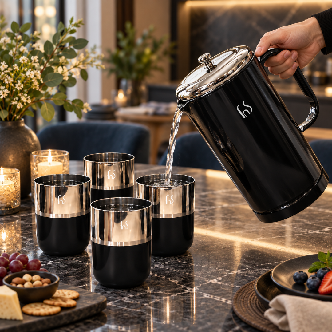 Glory Pitcher Set  Black PVD Stainless Steel Jug & Glass Set