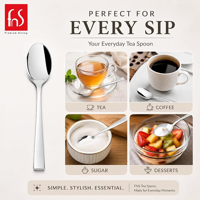 FnS Slim Line 6-Pc Mirror Finish Stainless Steel Tea Spoon Set