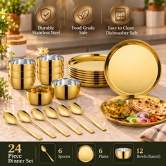 FnS Royal 24-Pc Gold PVD Stainless Steel Dinner Set