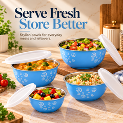 Montavo by FnS 4-Pc Sky Blue Stainless Steel Serving Bowl Set