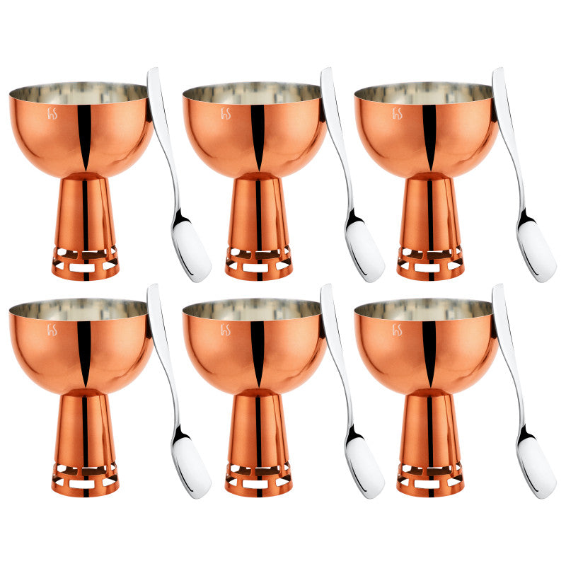 FnS Basil Stainless Steel Bowls Set of 6- Rose Gold