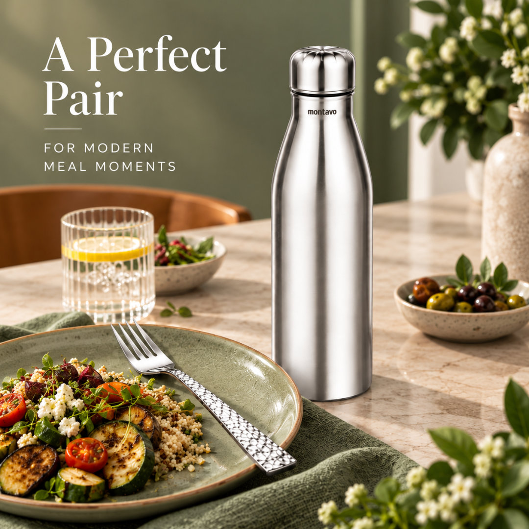 Montavo Bliss Water Bottle & FnS Rhombo Dinner Fork Everyday Essentials Combo