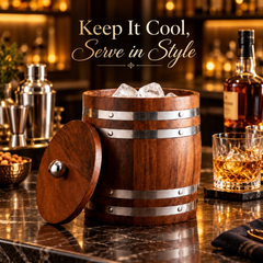 FnS Wooden Finish Stainless Steel Ice Bucket with Lid