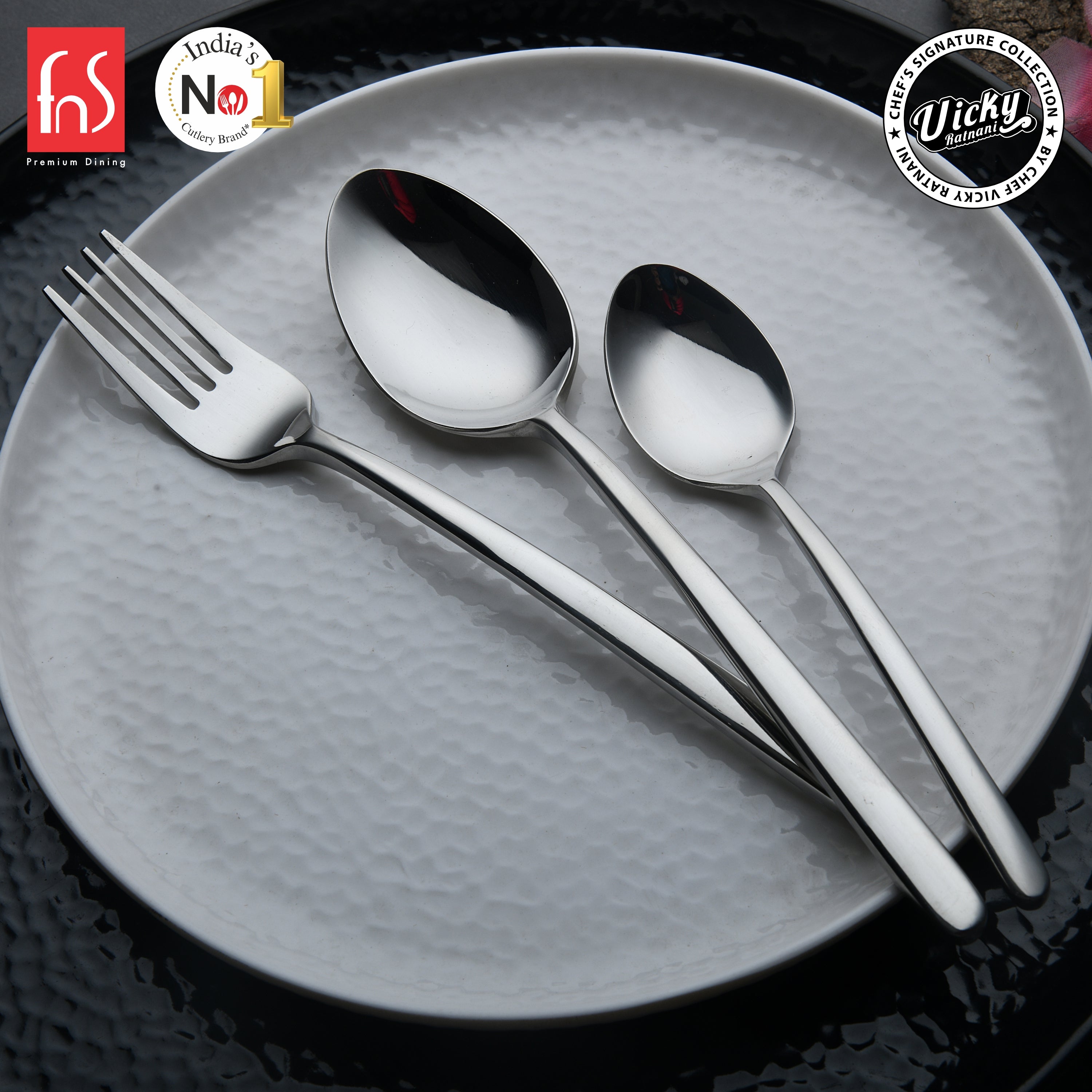 Chef Vicky Ratnani's Signature Collection By FnS Thames Stainless Steel 18 Pcs Cutlery Set with Box Pack | 6 Dinner Spoons, 6 Dinner Forks, 6 Tea Spoons | Premium modern minimalism Handle Design Cutlery for Home, Dining & Kitchen