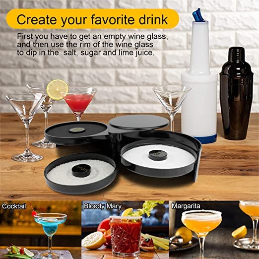 Montavo by FnS 3 Tier Bar Glass Rimmer, Margarita Cocktail Salt and Sugar Bartender tool (BLACK)