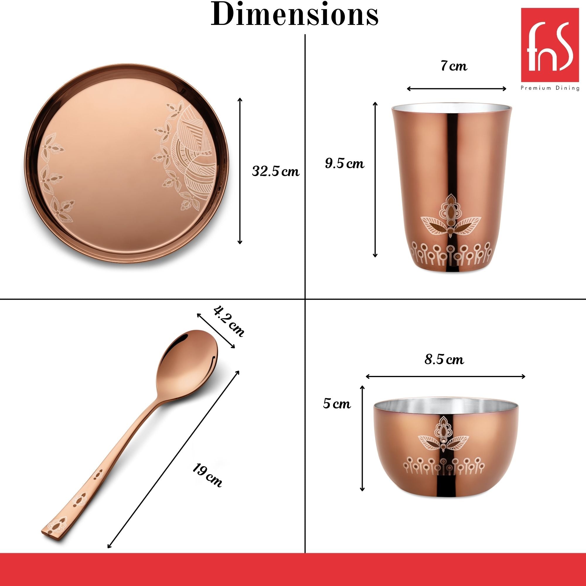 FnS Leheren Stainless Steel Rose Gold 5 pcs Dinner Thali set