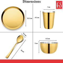 FnS Royal Stainless Steel Gold PVD 5 pcs Dinner Thali Set