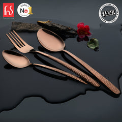 Chef Vicky Ratnani's Signature Collection By FnS Sorrento Rose Gold Stainless Steel 18 Pcs Cutlery Set with Box Pack | 6 Dinner Spoons, 6 Dinner Forks, 6 Tea Spoons | Premium Textured Handle Design Cutlery for Home, Dining & Kitchen