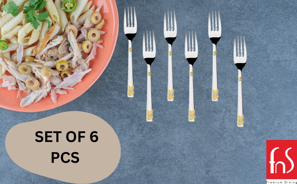 FnS RAGA 24 Karat Gold Plated 6 Pcs Dinner Fork Set