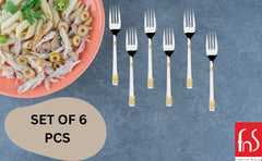 FnS RAGA 24 Karat Gold Plated 6 Pcs Dinner Fork Set