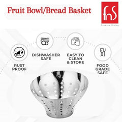Montavo by FnS Stainless Steel Fruit Bowl/Bread Basket, Oval-Shaped with Polka Dot Design Decorative Basket for Storage in Kitchen - Large (1 Bread Basket)