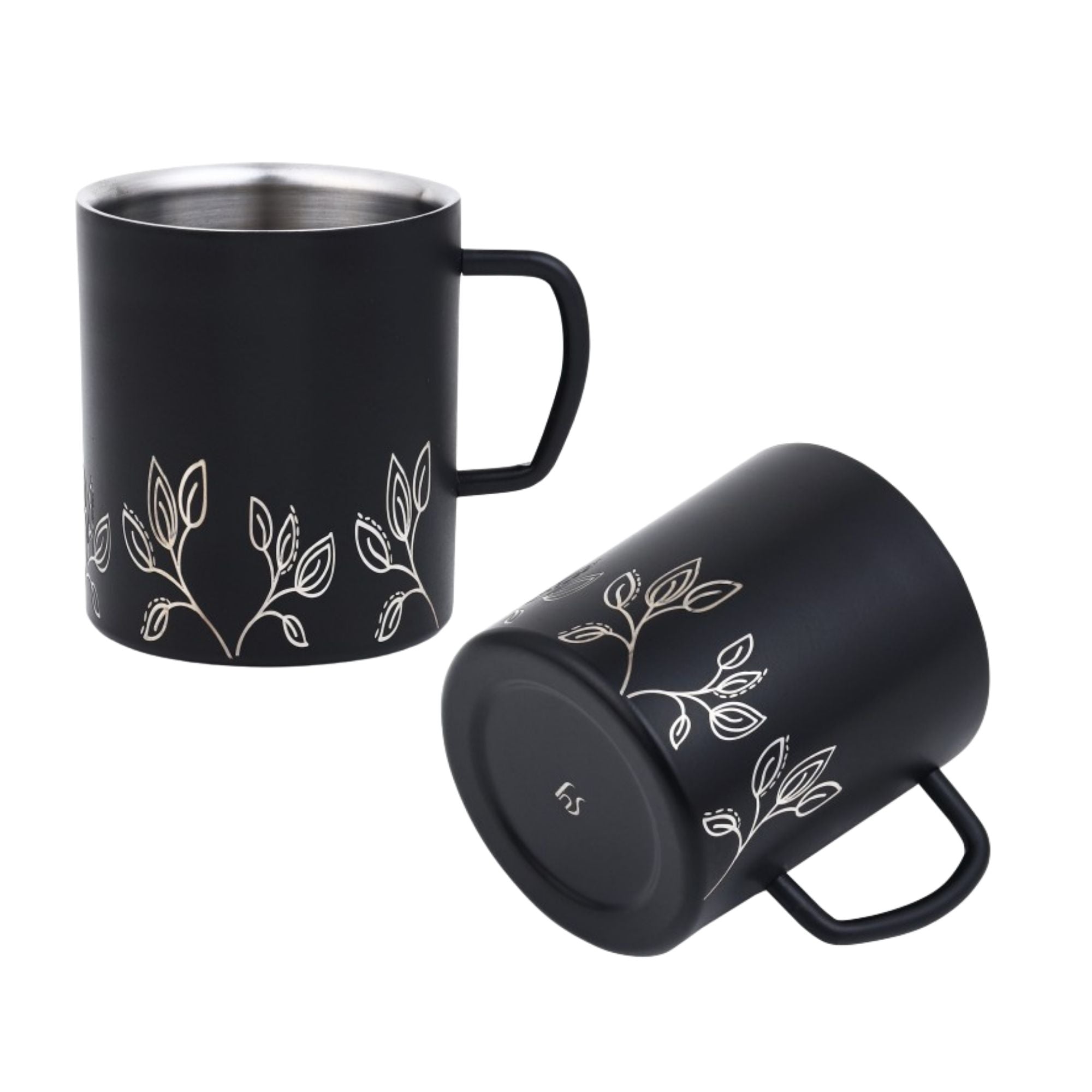 FNS Stainless Steel Coffee Mugs, with Laser Engraving - Black (Set of 2)