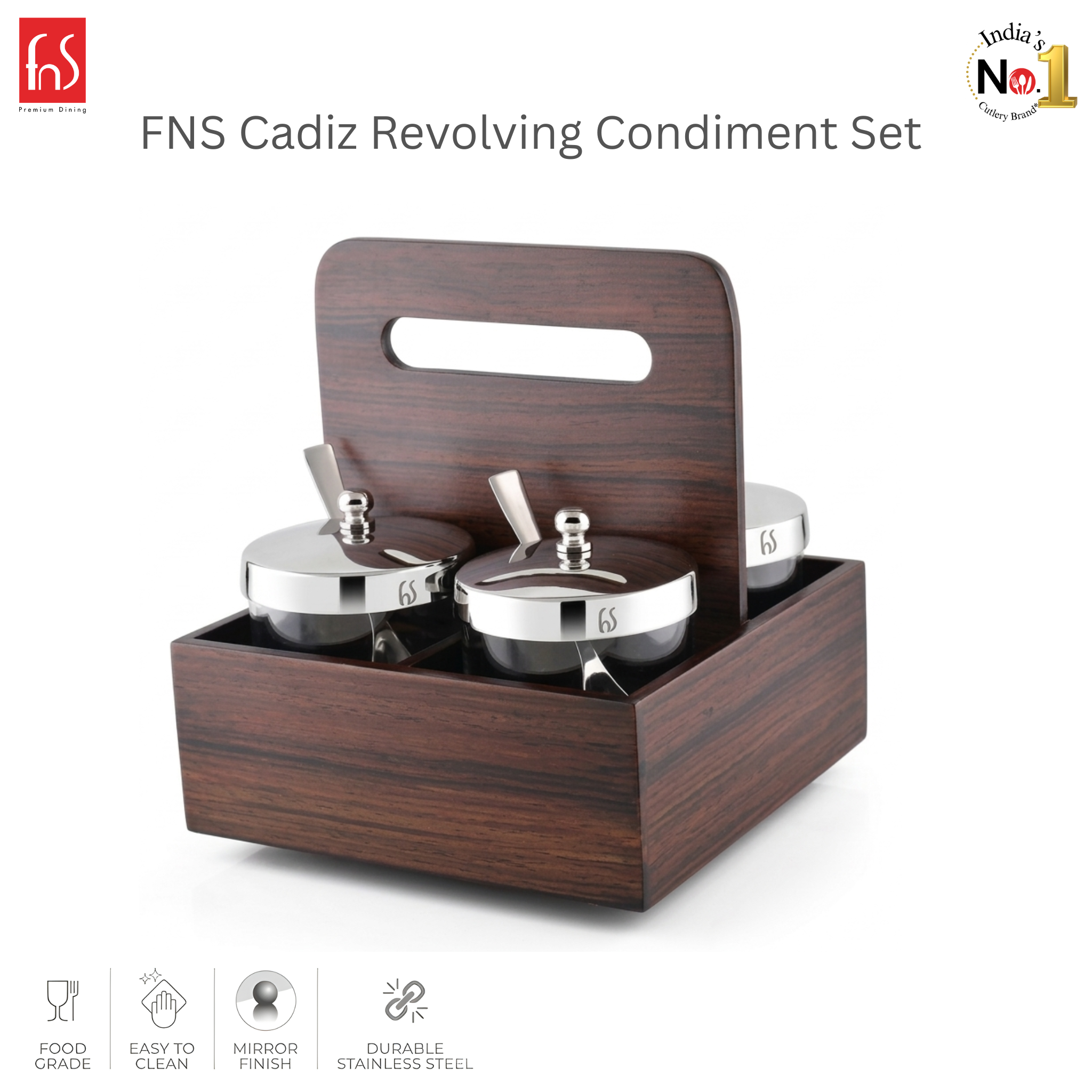 FnS Cadiz Wooden Revolving Condiment Set