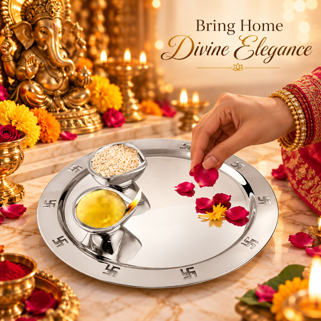 FnS Premium 3-Pc Stainless Steel Pooja Thali Set