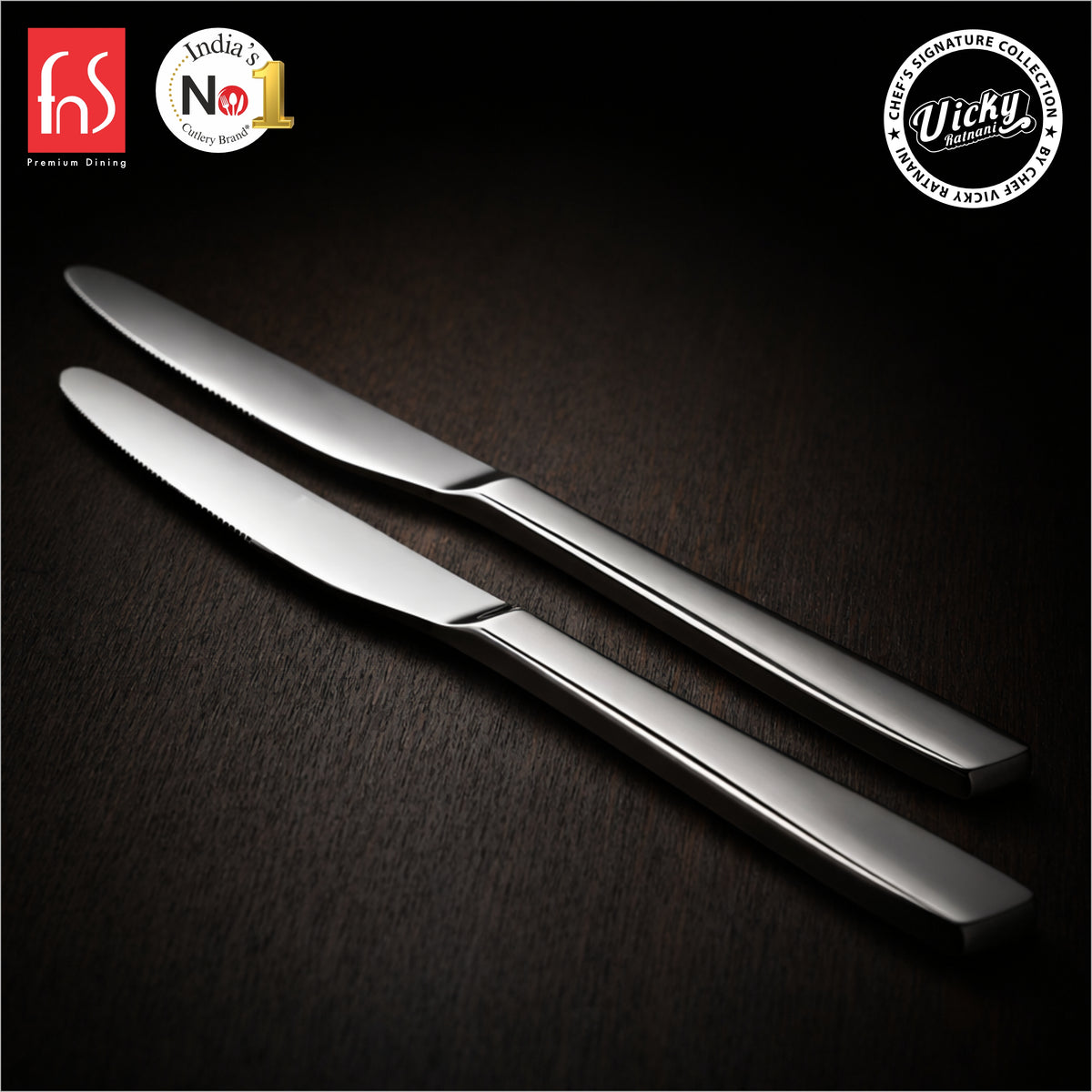 Chef Vicky Ratnani's Signature Collection By FnS Nexa Dessert Knife/Dinner knife/Butter knife 2 Pcs Set | Premium sleek contemporary Handle Design Cutlery for Home, Dining & Kitchen