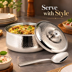 FnS Genoa 1600 ml Hammered Stainless Steel Casserole with Serving Spoon