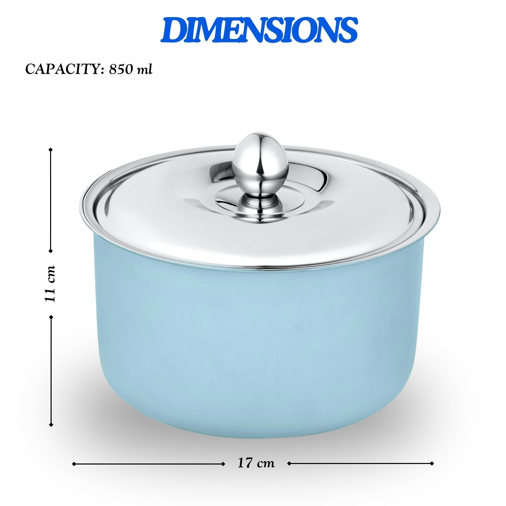 FNS Alwin Sky Blue Finish Stainless Steel Casserole with Lid (850ml)