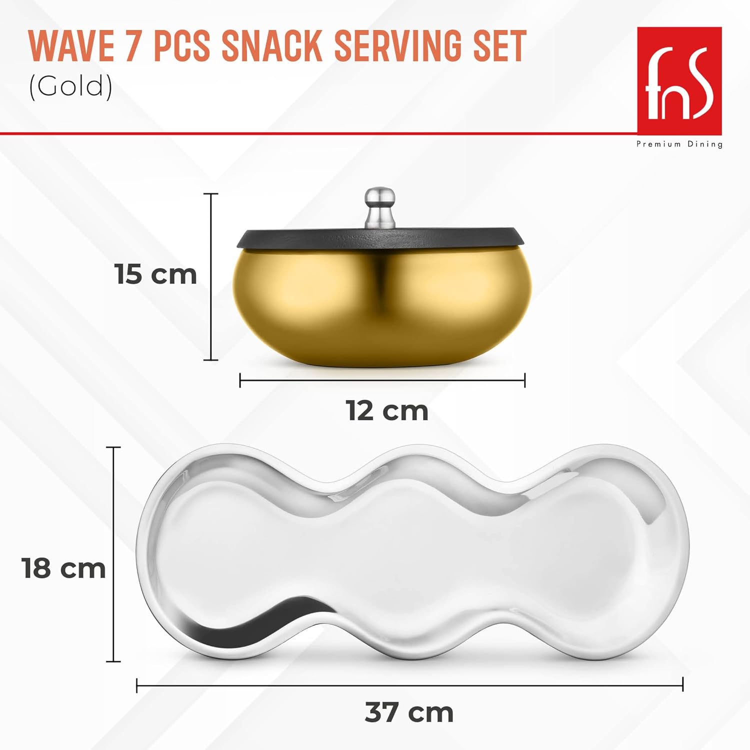 FnS Wave 7 Pc Snacks Serving Bowl Gold