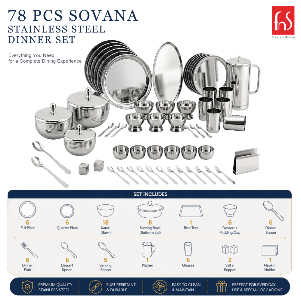 FnS Sovana Stainless Steel Dinner Set (78pcs)