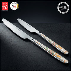 Chef Vicky Ratnani's Signature Collection By FnS Wales Dessert Knife/Dinner knife/Butter knife 2 Pcs Set | Premium artistic & contemporary craftsmanship detailing Handle Design Cutlery for Home, Dining & Kitchen