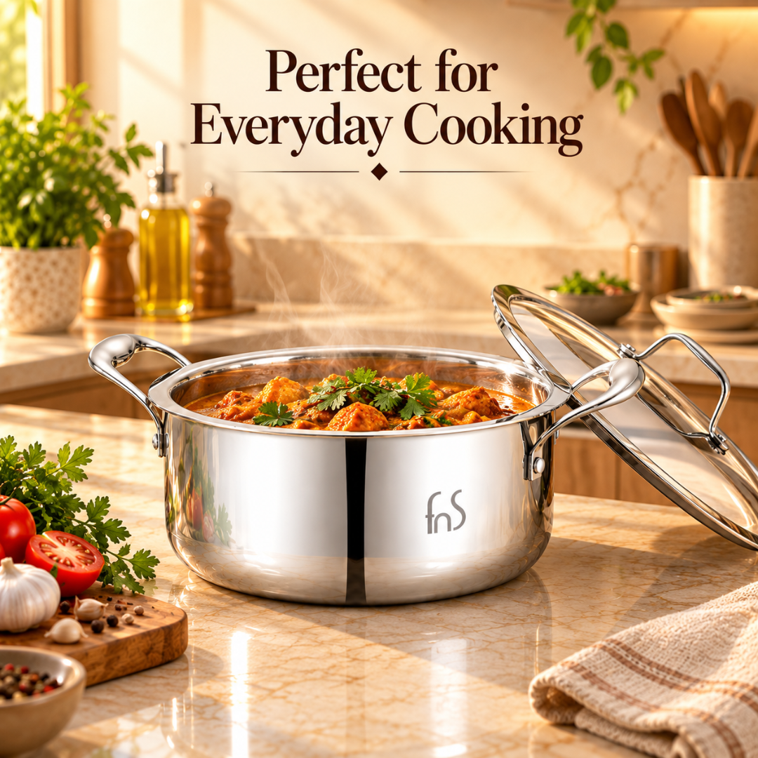 FnS NuChef Triply Stainless Steel Casserole 22 cm
