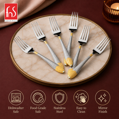 Montavo by FnS Passion 6-piece gold-plated dinner fork set with stainless steel, mirror finish and easy-clean design.
