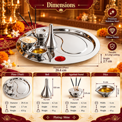 FnS Premium Stainless Steel Pooja Thali Set of 5 Shine Finish