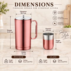 FnS Glory 7-Pc Rose Gold PVD Stainless Steel Pitcher & Glass Set