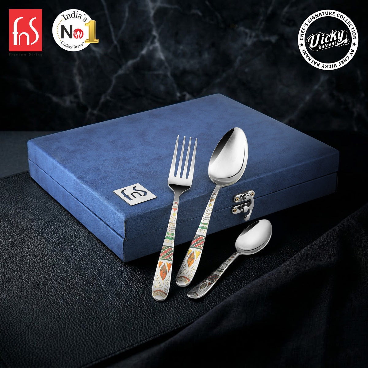 Chef Vicky Ratnani's Signature Collection By FnS Wales Stainless Steel 18 Pcs Cutlery Set with Box Pack | 6 Dinner Spoons, 6 Dinner Forks, 6 Tea Spoons