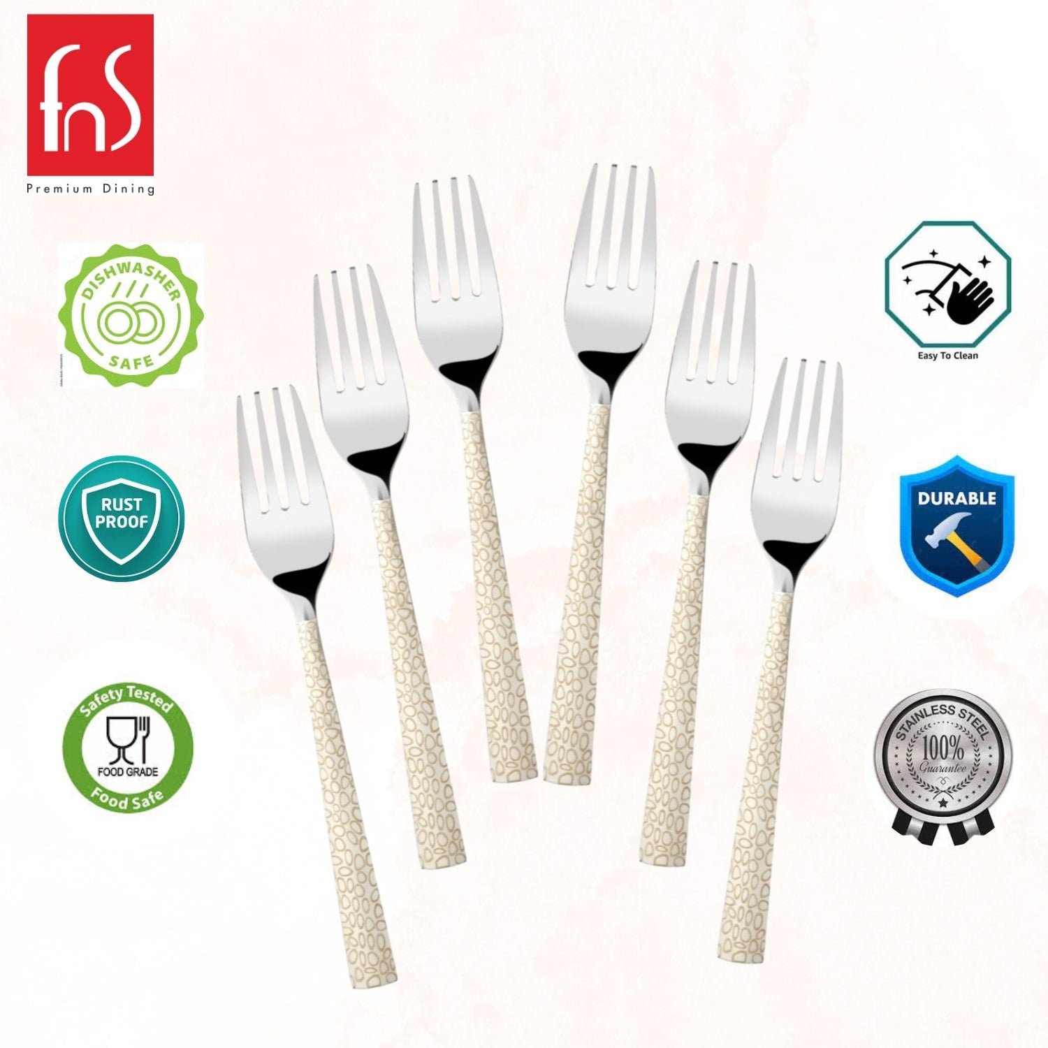 Montavo by FnS Pebble Laser Design Stainless Steel 6 Pcs Dinner Forks Set