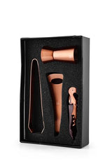 FnS 4 pcs Bar Tool Set in Rose Gold Finish with Box Packaging -Home Bartending Kit with Ice Tong, Peg Measure, Bottle Opener, Corkscrew