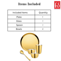 FnS Royal Stainless Steel Gold PVD 5 pcs Dinner Thali Set