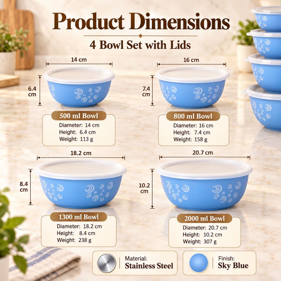 Montavo by FnS 4-Pc Sky Blue Stainless Steel Serving Bowl Set