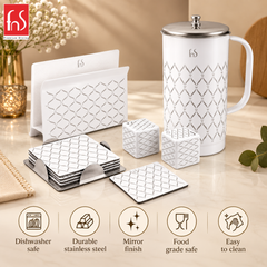 FnS Lecce 4-Pc White Designer Dining Accessory & Pitcher Set