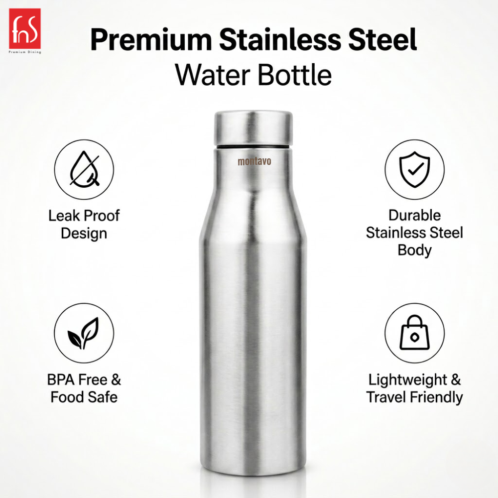 Montavo by FnS Aqua Stainless Steel Water Bottle Set of 3 (Capacity 1 ltr)